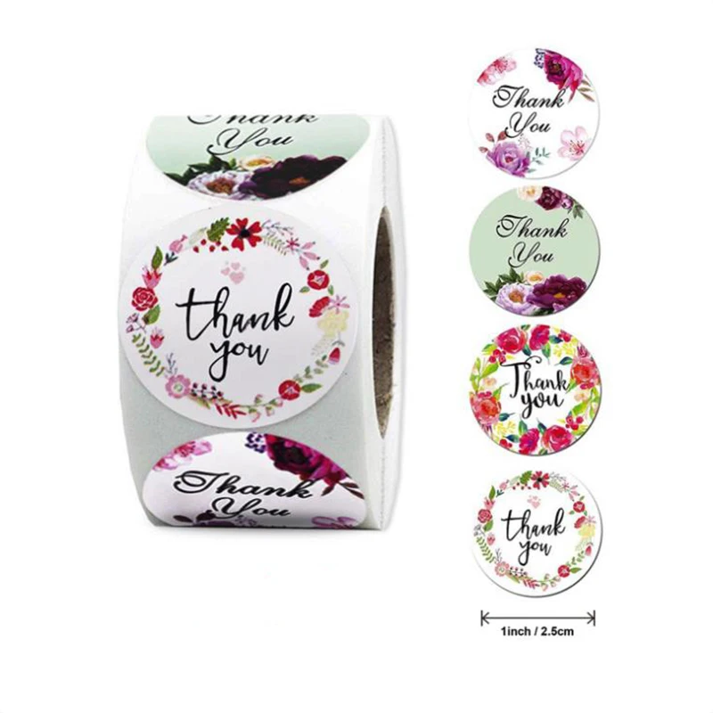 

500PCS Flower Combination Thank You Stickers Labels Decoration Sealing White Paper Scrapbook Stationery Supplies Sticky Sticker