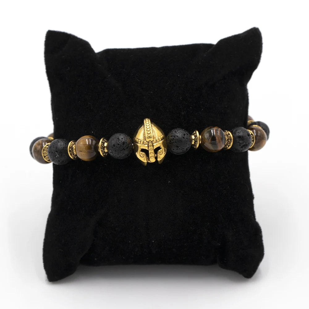 Модные ювелирные изделия черный камень лавы браслет для мужчин с золотой цвет