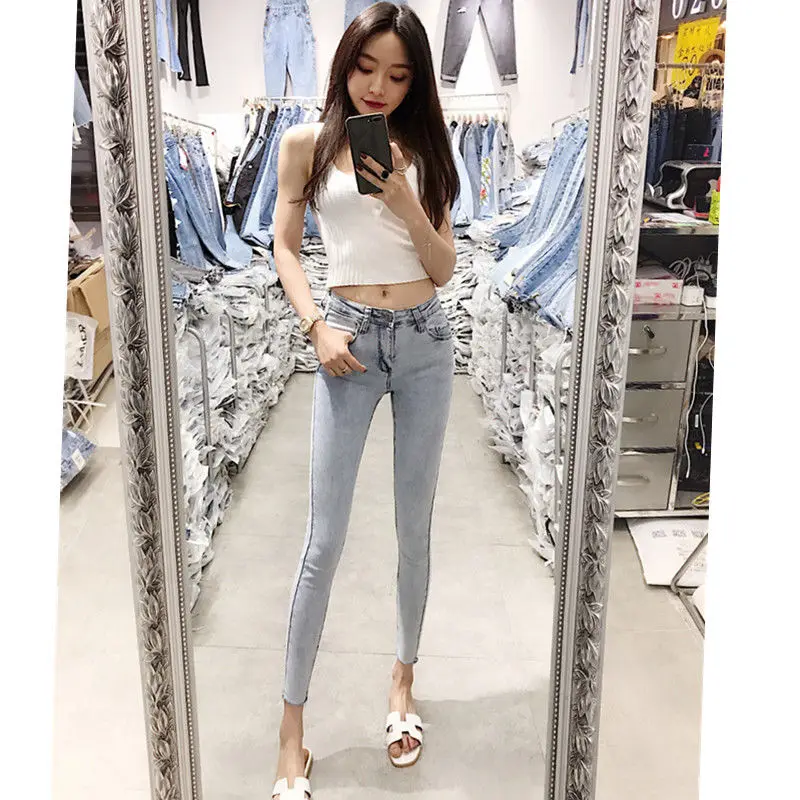 

Retro tight high waist light color jeans women's spring and autumn Jiufen stretch slim 2021 new small Leggings