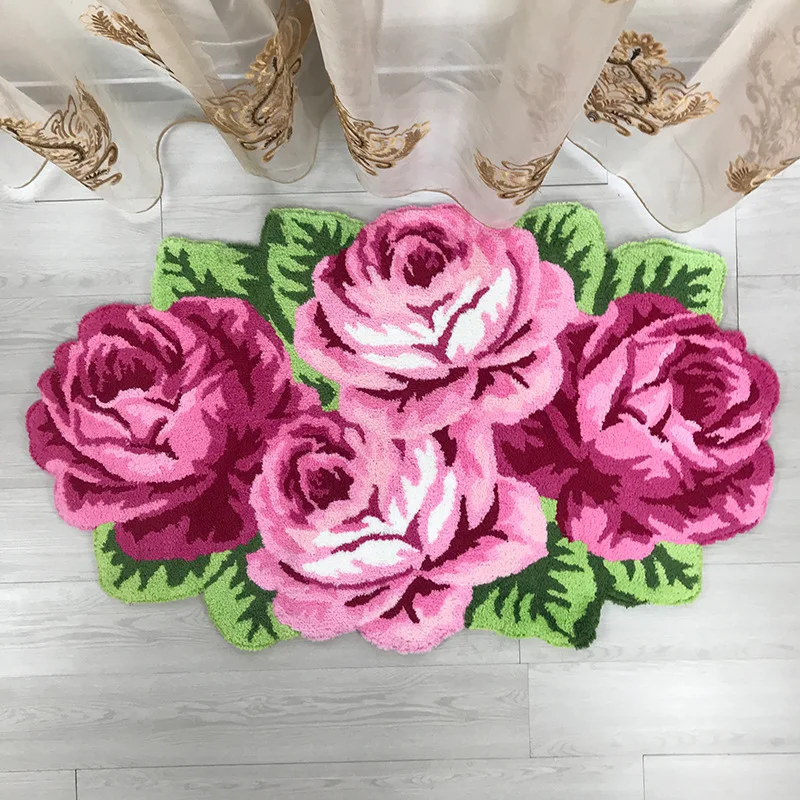 

2021 New Style Decorative Carpet 4 Pink Roses Home Mat, Bedroom Mat Bathroom