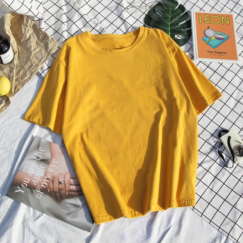 

8 Solid Color Cotton T shirt Women S-4XL Harajuku White Women's T-shirt Femme O-Neck Korean Summer Top Basic Tshirt Dropshipping