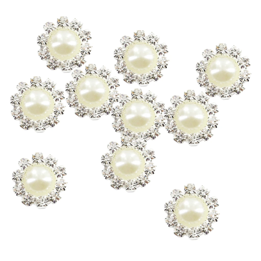 

10x Crystal Diamante Pearl Flatback Embellishment Craft Wedding Decor 14.5mm