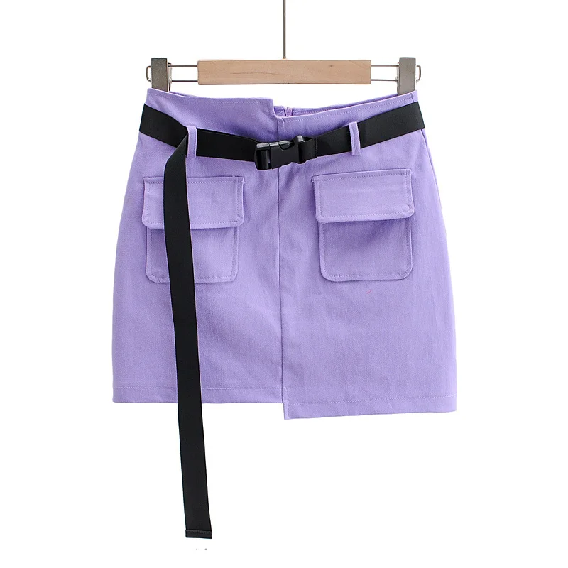 

TVVOVVVIN Women's New Summer Fashion Multi Pocket Irregular Skirt Sashes High Wiast A-line Short Mini Skirt VGV2