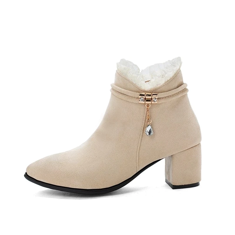 

Big Size boots women shoes ankle boots for women ladies boots shoes woman winter Lace hydraulic drill side zipper