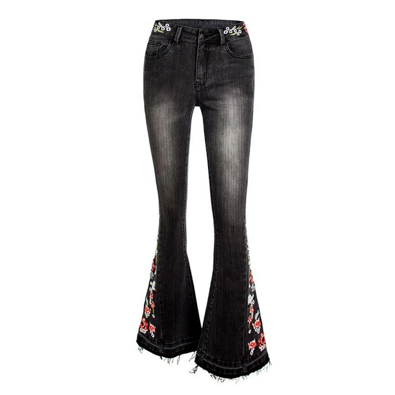 Женские джинсы с вышивкой в Европейском стиле эластичные узкие женские