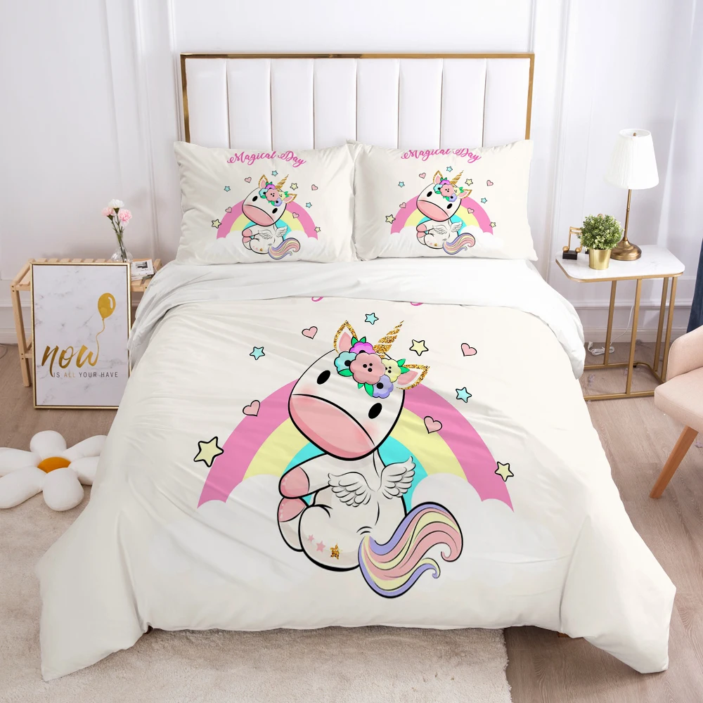 

Cartoon Duvet Cover Set 3D Unicorn Children Bedding Set For Kids Baby Blanket Cover Pillowcases Girls Single Twin Bedclothes