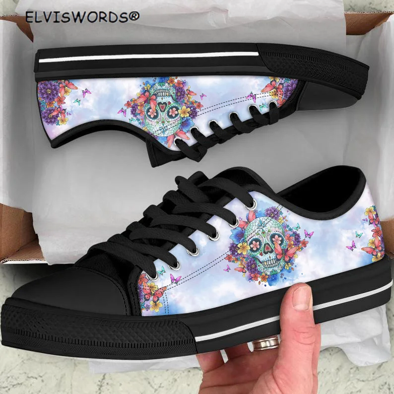 

ELVISWORDS/дизайнерская повседневная обувь с низким берцем в виде сахарного черепа; Женская обувь с вулканизированной подошвой; Женская дышащая...