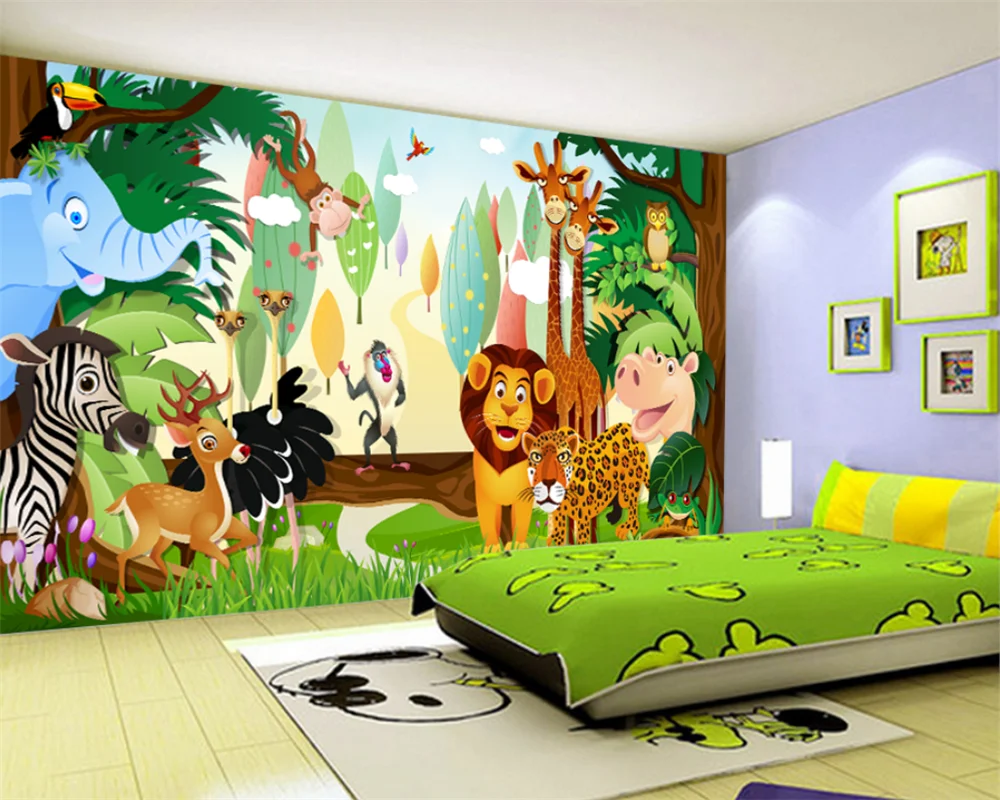 

Custom size wallpaper mural children's room cartoon animal jungle kindergarten giraffe background wall