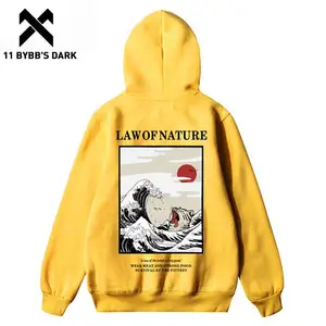 11 BYBB'S темно-японские флисовые толстовки с вышивкой забавный кот волнистый принт зимний японский стиль хип-хоп повседневные толстовки уличная одежда