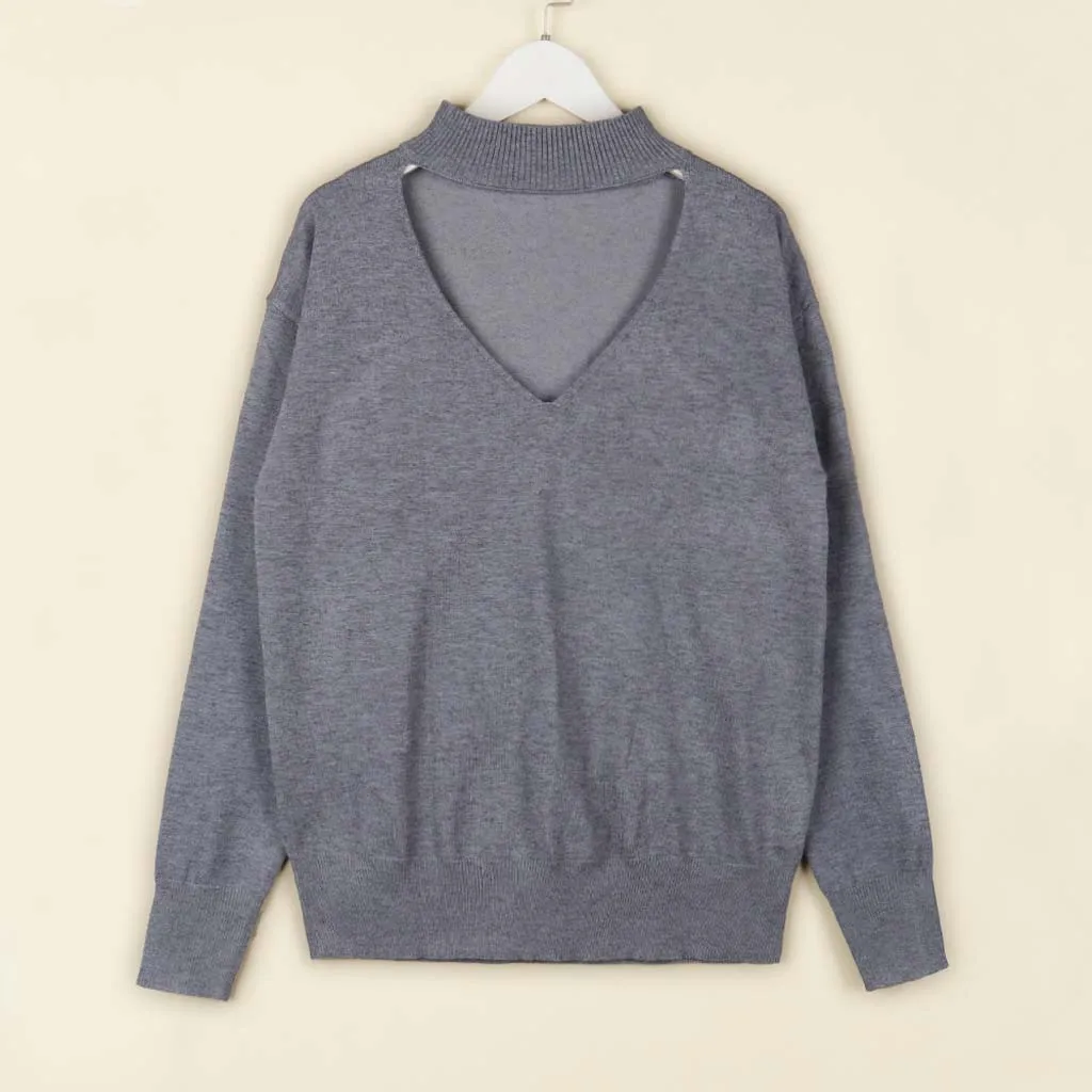 

JAYCOSIN Sexy Solid Color Elastic Hollow Sweater Fashion Women's Solid Elastic Hollowing Out Long Sleeves Sweater Blouse Tops