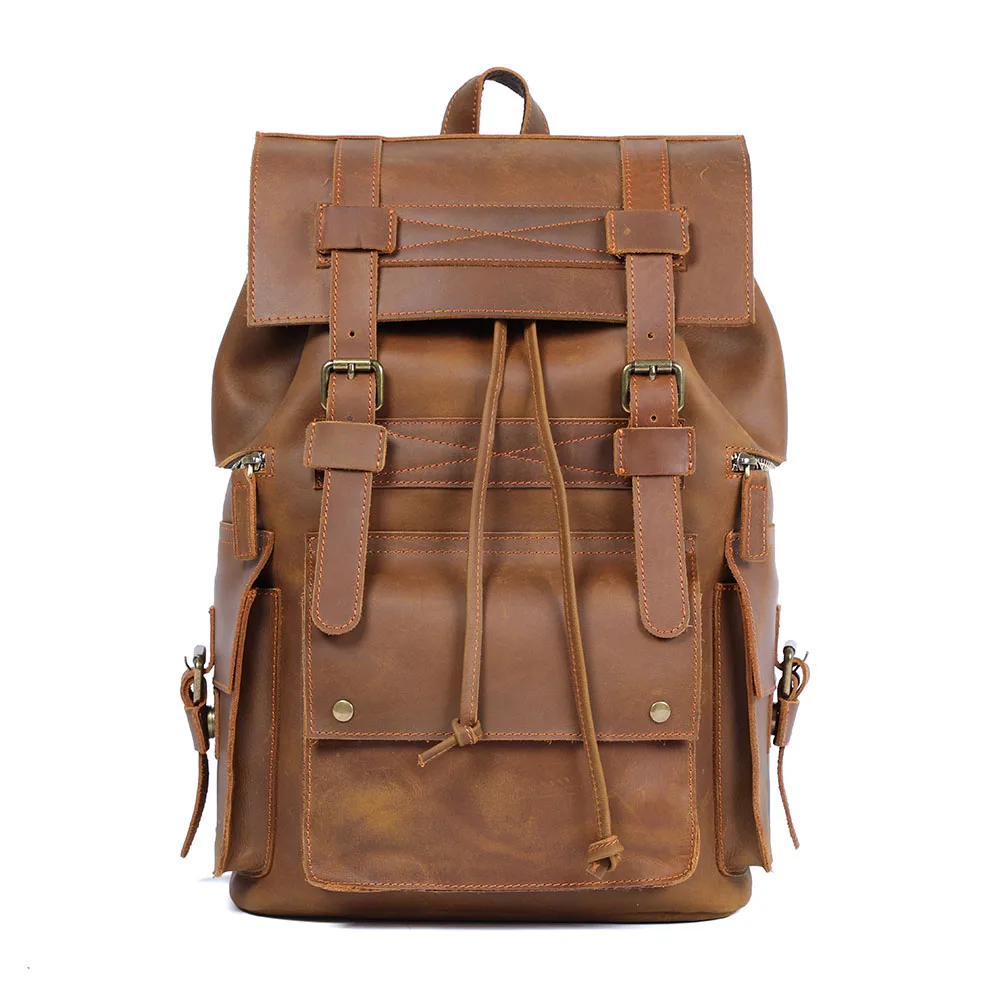 

YUPINXUAN Dropshipping High Quality Vintage Cow Leather Backpacks for Men Laptop Daypakcs Retro Crazy Horse Leather Rucksacks