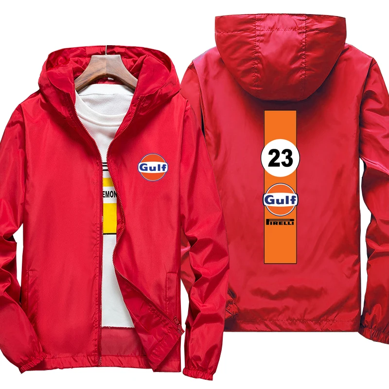 

Spring Autumn Coat Men's Casual Gulf 23 Logo Thin Zippered Hooded Jacket Windproof Long Sleeved Top 5 Colors