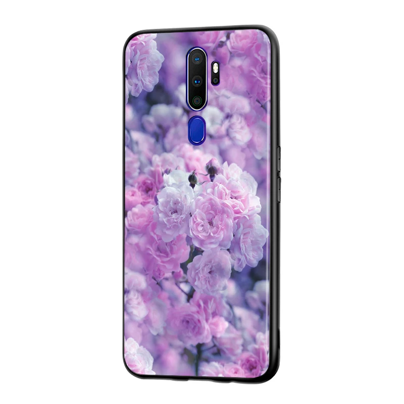 Black TPU Soft Cover Beauty Floral Rose for OPPO A9 2020 Reno 10X ZOOM ACE 4 3 2 Z F Pro 4G 5G Phone Case