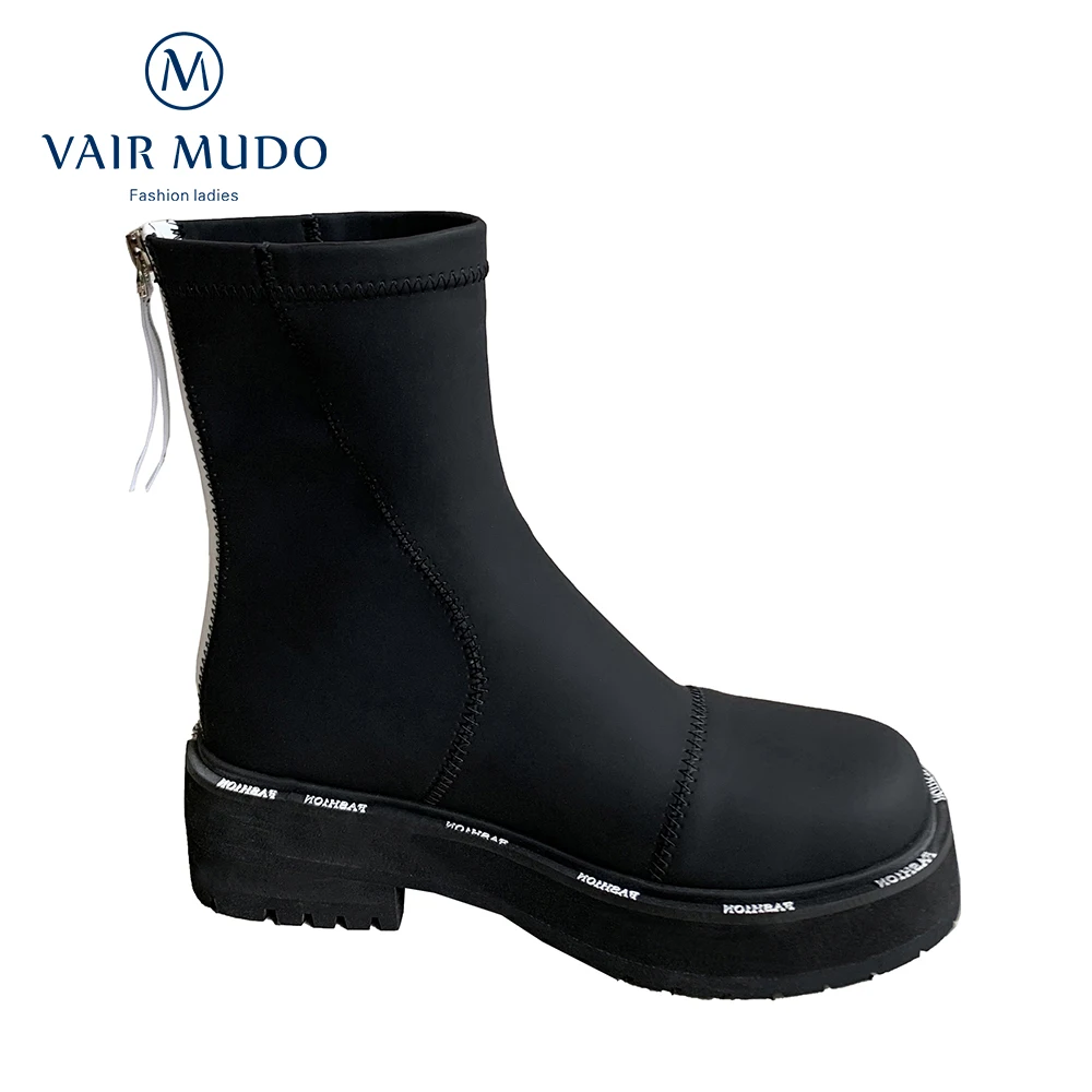 

VAIR MUDO Mid-Calf Boots Shoes Women Thick Bottom Round Toe Shoes Autumn Winter Elegant Fashion Short Plush Black Gray DX246LL