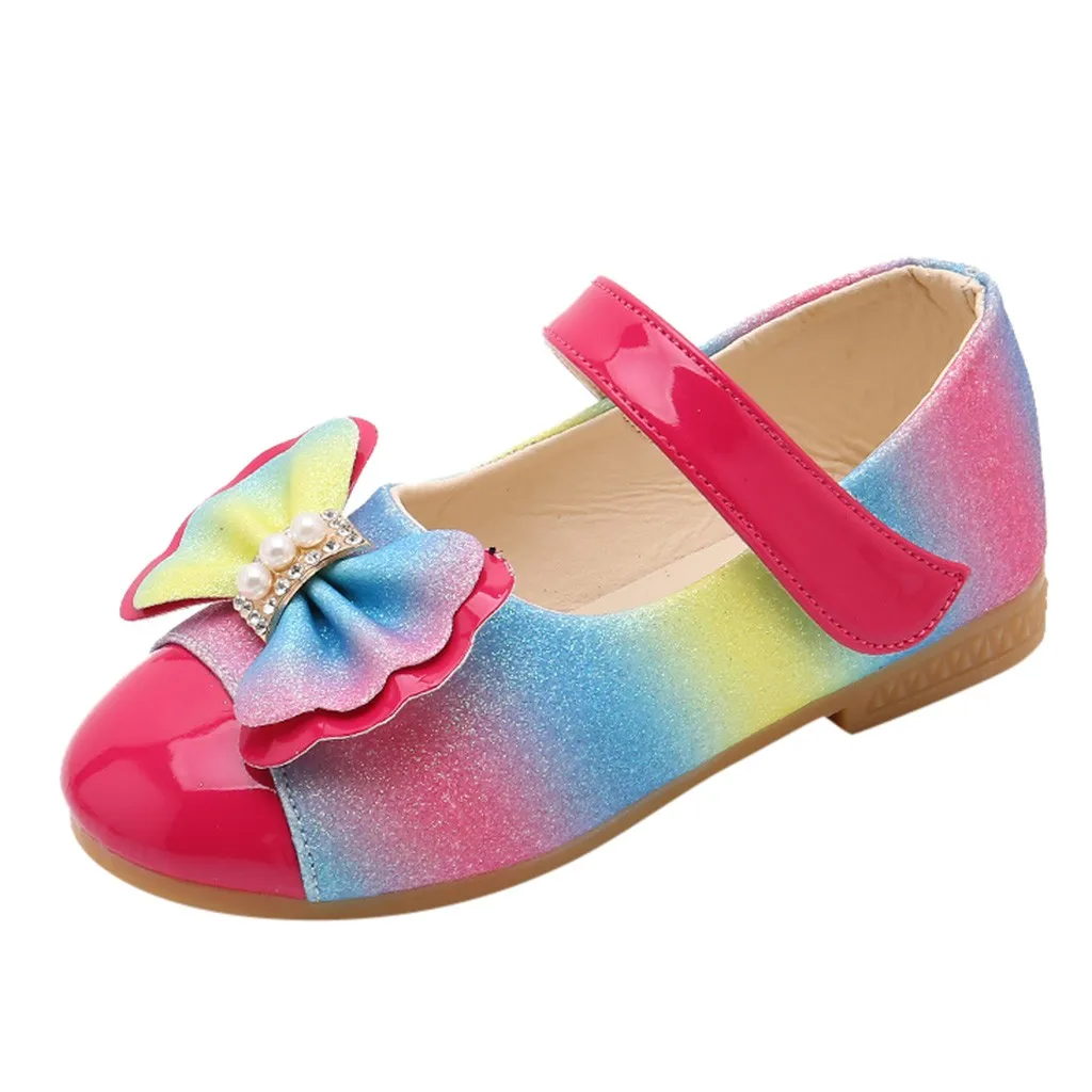 Hot Pink Kids Shoes For Girls Shoes Children Kids Casuals Shoe Baby Girl Pearl Bowknot Bling Single Princess Casual Shoes Zapatillas Nino - Цвет: Hot Pink