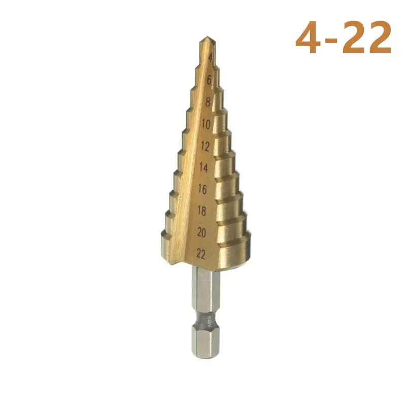 

(3Pcs Sets 3-12mm 4-12mm 4-20mm) 1Pcs 4-22mm HSS Straight Groove Step Drill Bit Titanium Coated Wood Metal Hole Cutter Drilling