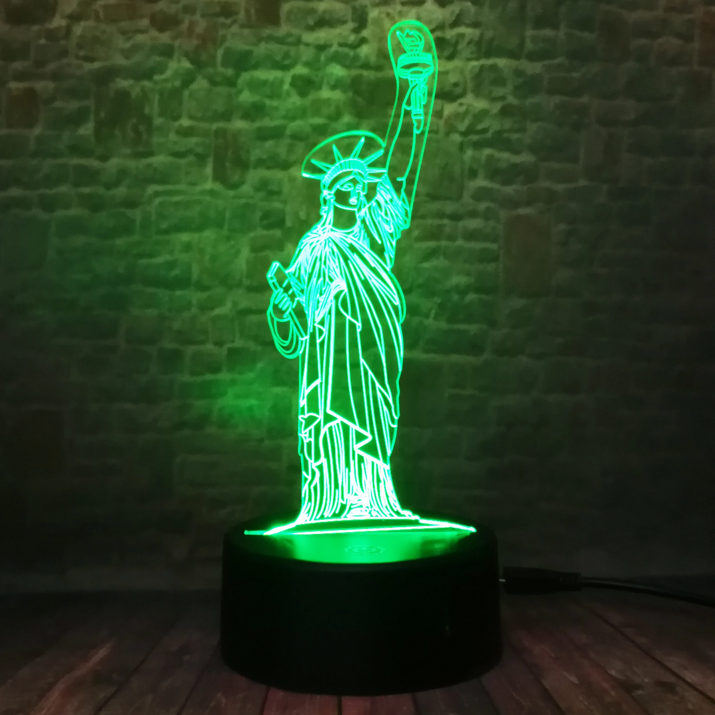 3D Американский символ Статуя Свободы богиня победи иллюзия 7 цветов ночник