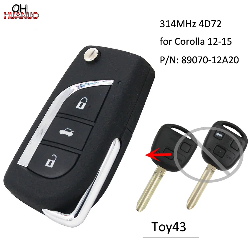 Обновленный дистанционный брелок 314 МГц 4D72 чип для Toyota Corolla 2012-2015 P/N: 89070-12A20 TOY43 Blade |