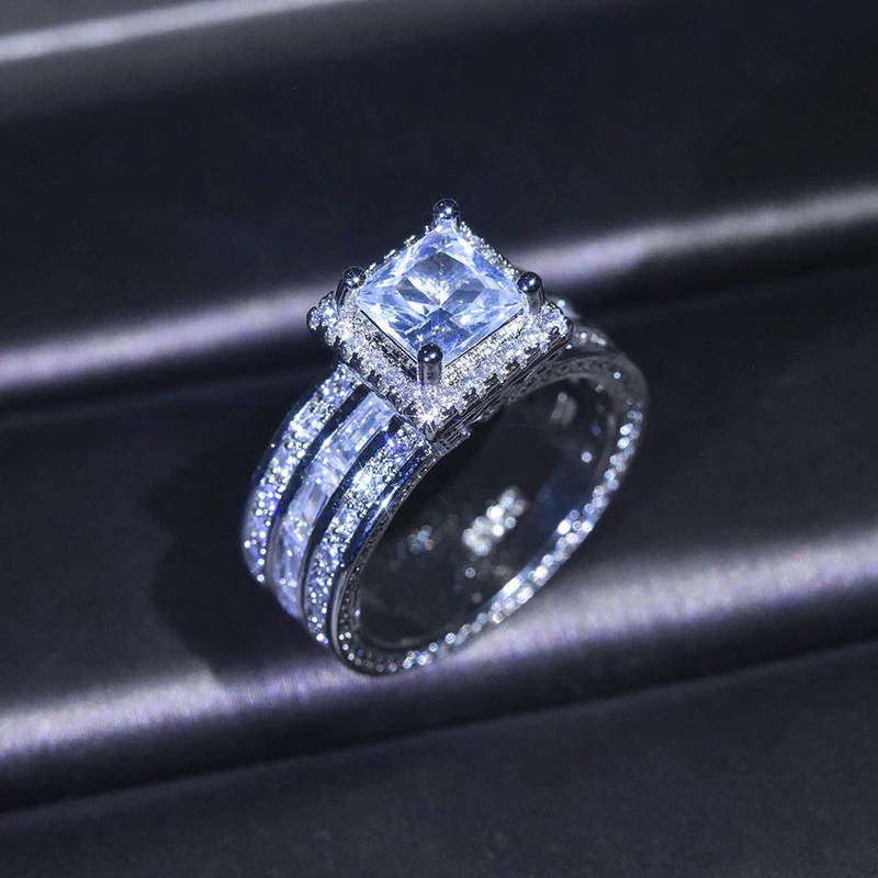 

MENGYI Luxury Delicate Engagement Jewelry Wedding Rings Inlay Square Cubic Zirconia 9 2 5 Ring Women's Hight Grade Party Bague
