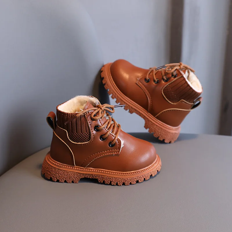 Toddlers Kids Martin Boots Autumn Winter Warm Thick Cotton Boys Girls Snow Little Children Leather Fashion |