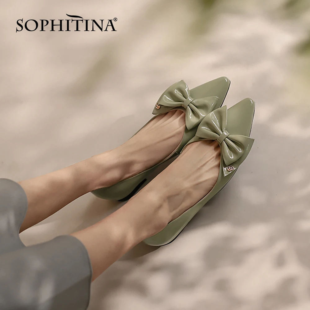 

Женские туфли на плоской подошве SOPHITINA, удобные мягкие вечерние туфли из натуральной кожи, с заостренным носком, с бантом-бабочкой, YO820