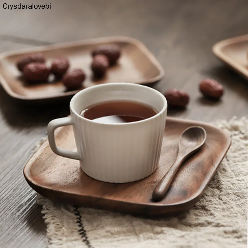 

Japanese Acacia Solid Wood Tray Dinner Plate Disc Coffee Tea Tray Fruit Bread Food Dessert Breakfast Plate Square Rectangle