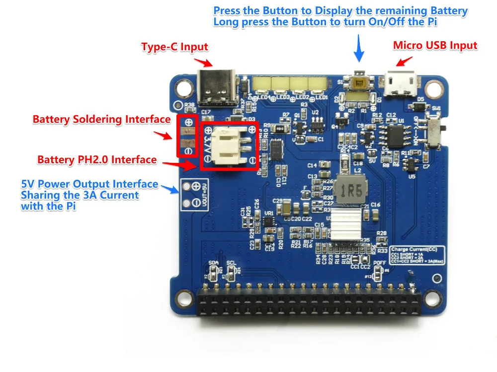 UGEEK UPS 2 шляпа с батареей для Raspberry 4B/3B+/3B | Поддержка 3A зарядного устройства/тока выход | совместимый с быстрой зарядкой QC3