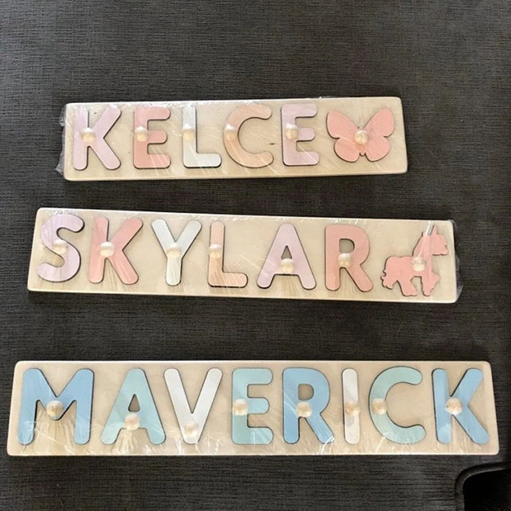 Персонализированная деревянная головоломка с именем + бабочка элементы