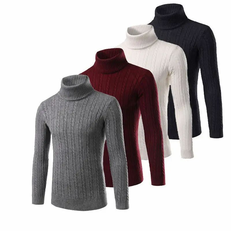 

US Men High Neck Turtleneck Cotton Pull Over Sweaters Stretch Jumpers M-2XL