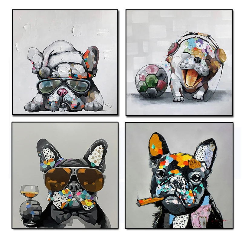 

Graffiti Wall Art Pet Dog Smoking Bulldog Canvas Wall Pictures Oil Painting Funny Animal Poster for Baby Room Home Decoration
