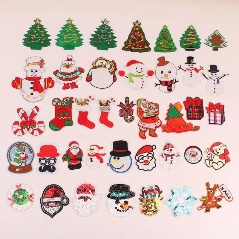 

50pcs/lot Embroidery Patches Clothing Decoration Accessories Santa Christmas Decoration Sock Snowman Iron Heat Transfer Applique