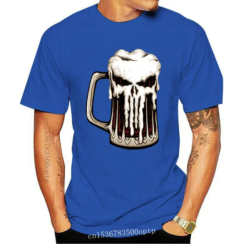 

Дизайнерская футболка с изображением черепа и пива, забавный подарок, 100% хлопок, модная футболка с графическим рисунком для питья, удобная д...