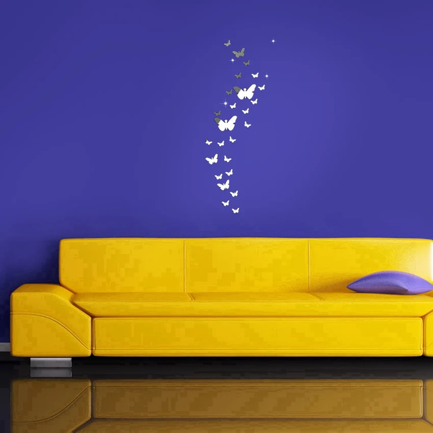 25 шт. 3D Зеркальные Стикеры бабочки домашний декор настенные акриловые наклейки