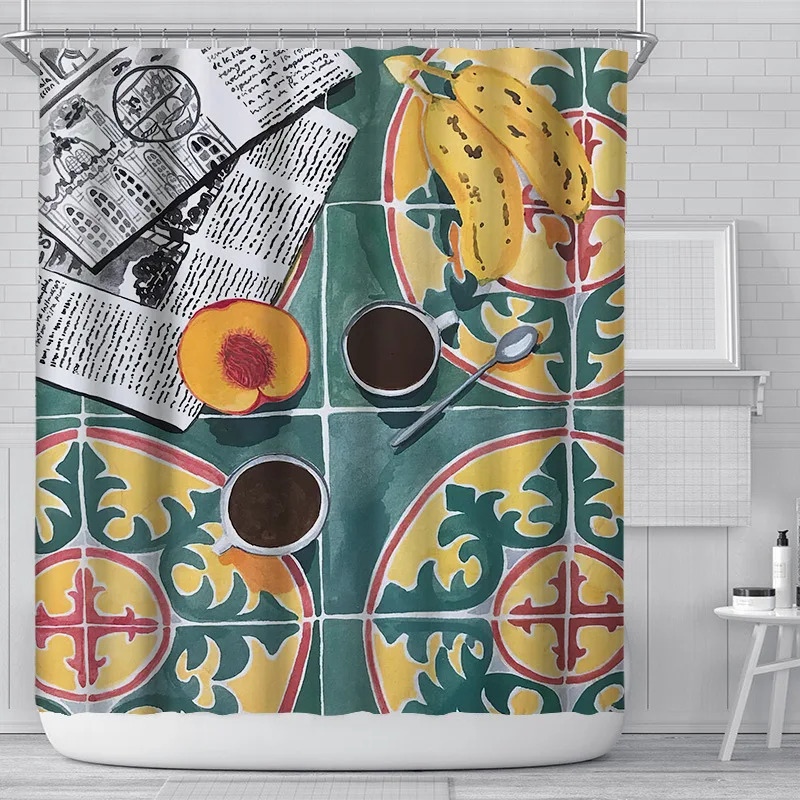 

Занавеска для ванной с рисунком скандинавских иллюстраций, водонепроницаемая занавеска для душа из полиэстера, мультяшная занавеска для в...