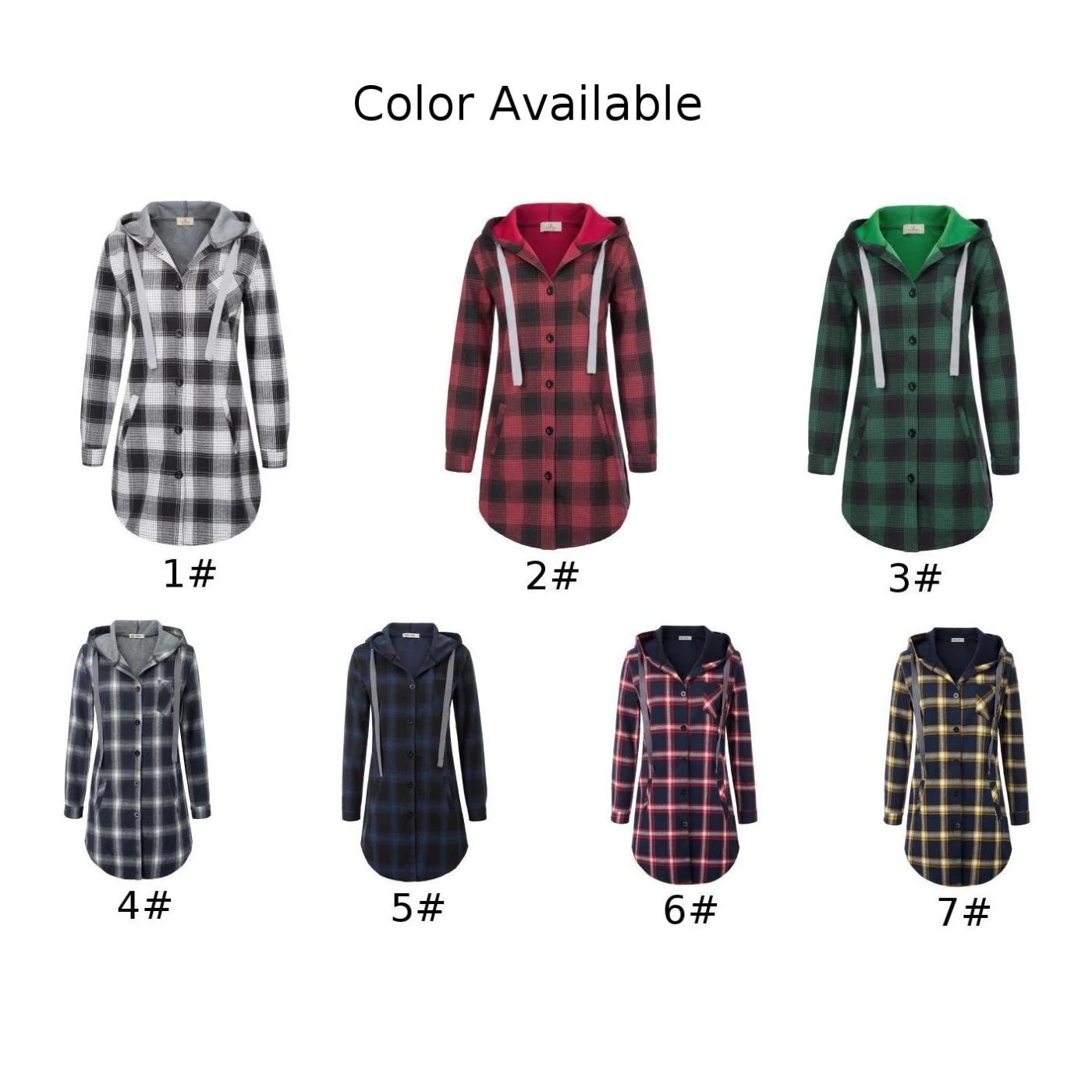 

Grace Karin Women Sweatshirt Casual Grid Pattern Long Sleeve Curved Hem Hooded Coat Tops Classic Hoodies Clothing Autumn Ladies
