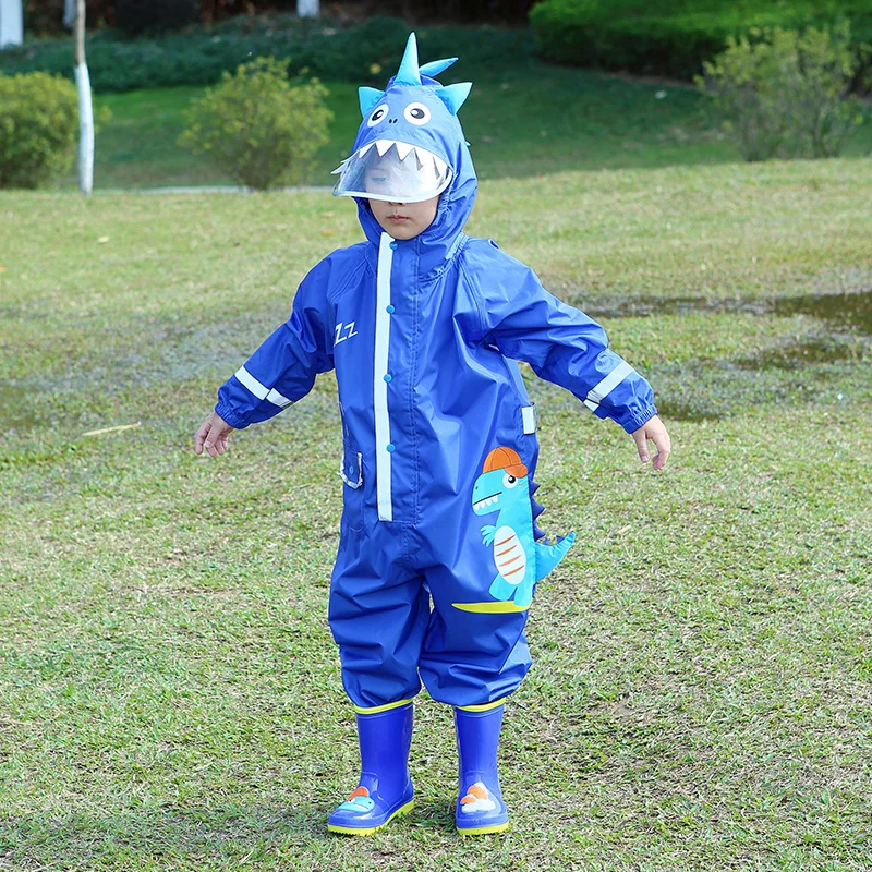 Chubasquero para Ni&ntilde;o y Ni&ntilde;a de 1 a 10 A&ntilde;os, Mono Impermeable de Una Pieza con Capucha y Estampado de Dibujos de Dinosaurio, Ropa de Lluvia y Pantalones-4