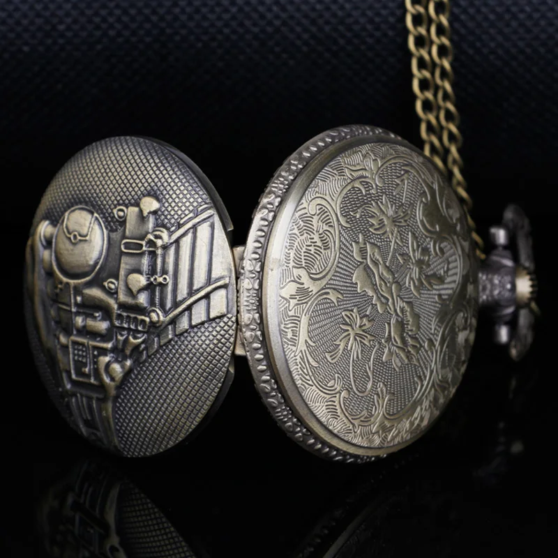 Высококачественные Резные кварцевые карманные часы в стиле стимпанк с рисунком поезда с цепочкой унисекс студенческие часы с подвеской мужские часы
