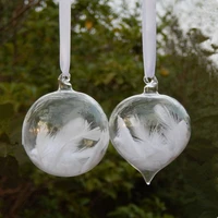2pcspack diameter8cm transparent glass ball hotel school wedding decoration inner feather hanging globe onion shaped pendant