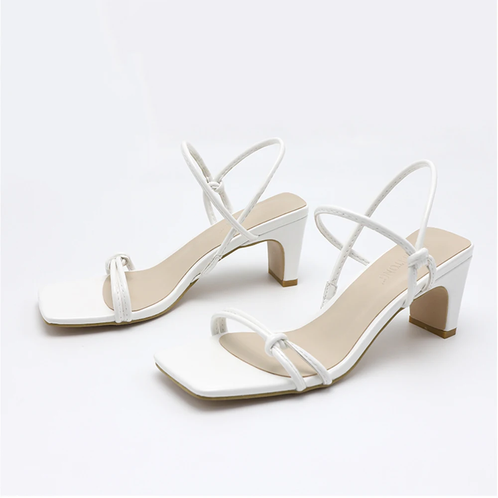 

2021 Summer New bow-knot Two Wear Fashion Simple Women Square Head Thick Heel High Heels Women’s Sandals Slippers