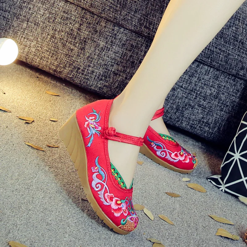 Veowalk/Винтажные женские парусиновые туфли с цветочной вышивкой на плоской