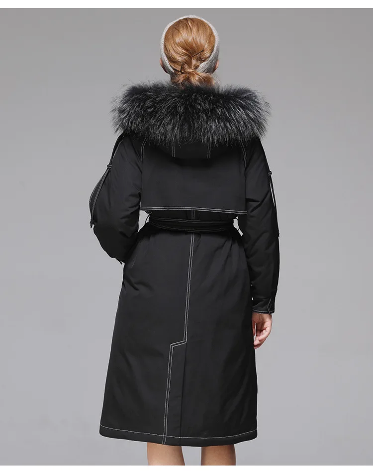 

2020 new down jacket long women mid-length fur collar hooded coats 90 white duck down coat thick women's jackets grey overcoats