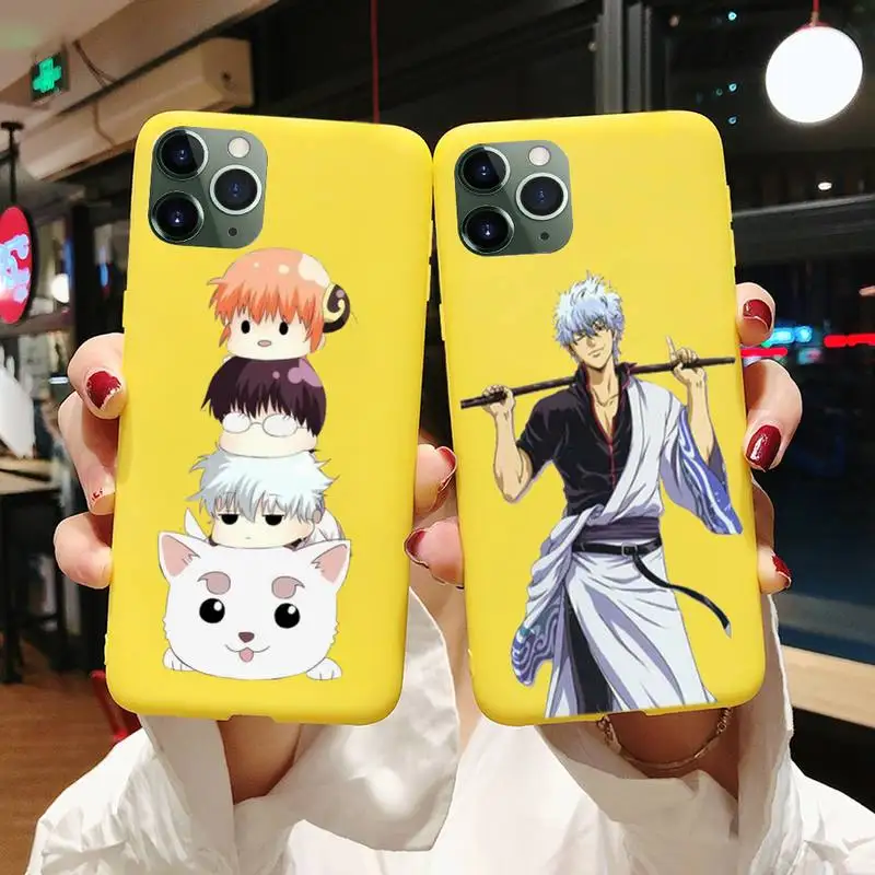 

Cute Japan Anime GINTAMA Fundas Phone Case For Iphone 6 6s 7 8 Plus XR X XS XSmax 11 12 Pro Mini Max Candy Yellow Silicone Cover