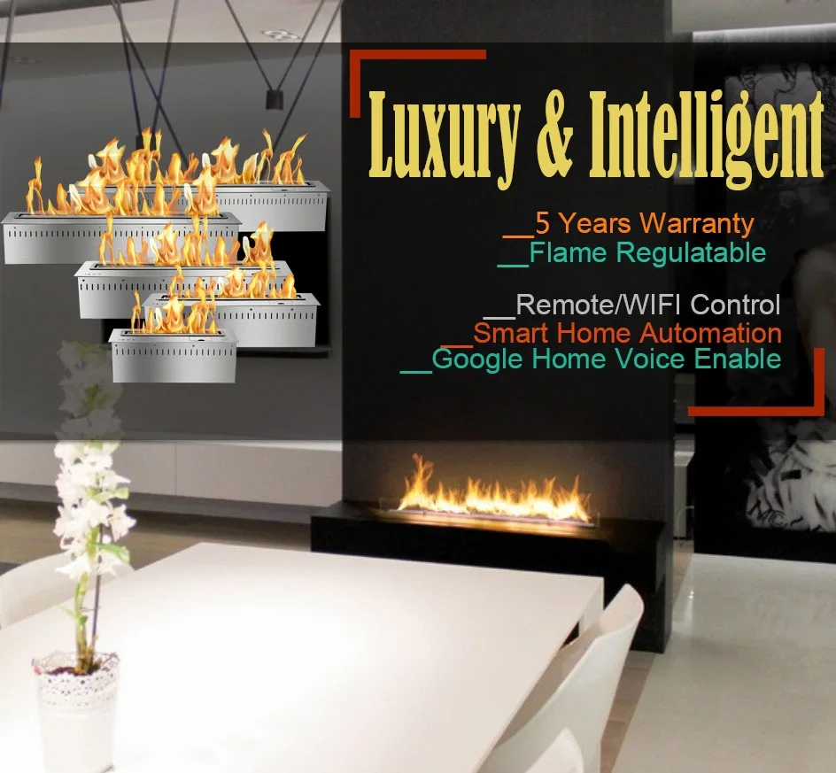 

Inno-Fire 1.2m Long free shipping Remote control wifi black smart ethanol elec fireplace inserts