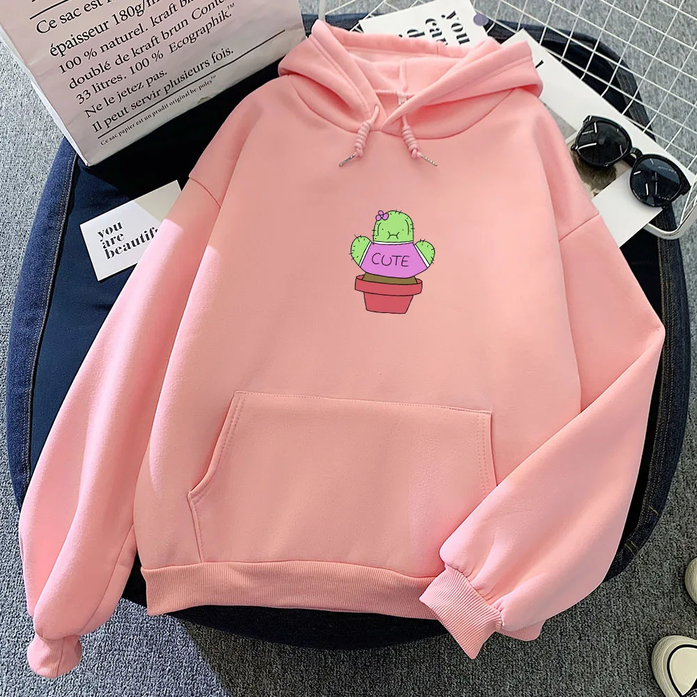 Funny Cactus Plant Hoodies Purple Women Oversized Sweetshirt for Girls Long Sleeve Plus Size Sweatshirt Kawaii Sudadera Mujer