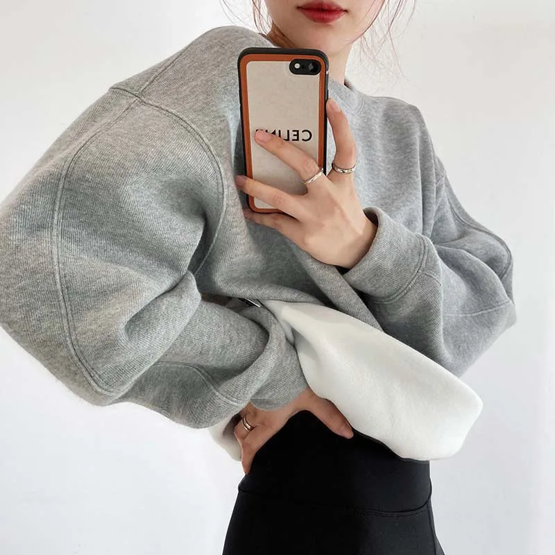 

2022 Women's Winter Sweatshirts Fleece Warm Cotton Pullovers Y2K Oversized Hoodies Korean Tracksuit 2021 Za Women Clothing