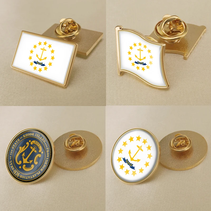 

Seal of Rhode Island State of United States America Map Flag Lapel Pins Broochs Badges