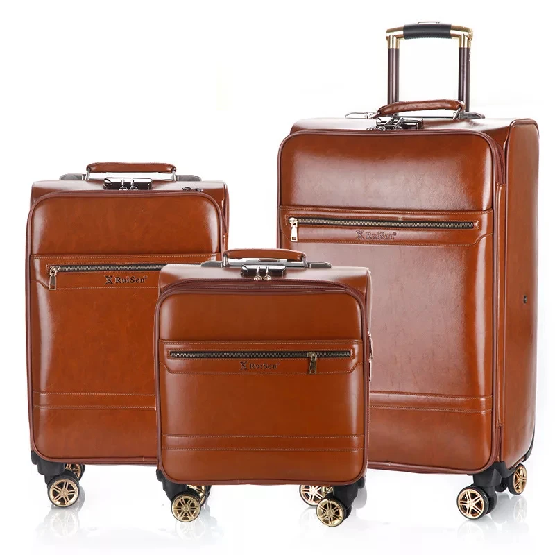 3PCS set Комплект одежды из 3 вещей для 16''20/24 дюйма Комплект багажных сумок на колесиках чемодан тележка для ручной клади бизнес ручной клади Искусственная кожа Биг-бэг - Цвет: 3PCS set