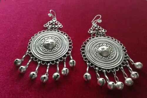 

Hand Miao silver tremella decorative personality exaggerated sun tassel earrings