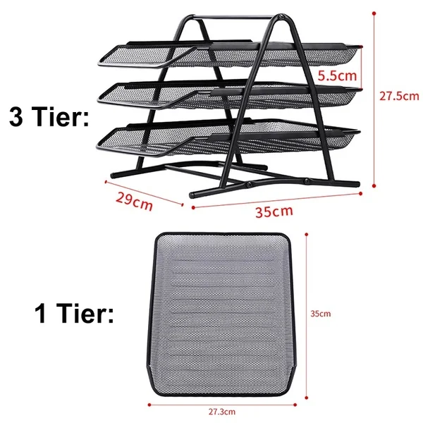 

3/4 Tiers Desk Tray Metal Mesh Desktop Paper Letter Tray Rack Home Office School Files Papers Bills Folders Binders Organizer