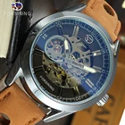 Часы наручные Forsining Мужские механические Автоматические, брендовые Роскошные прозрачные, из натуральной кожи, со стеклом Hardlex, синие, коричневые